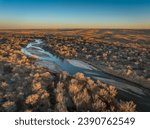 Small photo of South Platte River in eastern Colorado near Crook, aerial view of late November scenery
