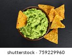 Bowl With Guacamole And Nachos...