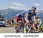 Small photo of LA ROCHETTE, FRANCE- JUL 16:Alexandre Geniez and Arthur Vichot riding on a plain road after the Col de Manse during the stage 16 of 100th edition of Le Tour de France on July 16 2013 in La Rochette