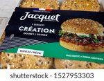 Small photo of Itancourt/France-10/07/2019-package of four breads for burger brand Jacquet