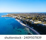Small photo of An aerial shot of Mornington Peninsula around the town of Portsea and Port Phillip Bay in Victoria, Australia