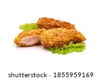 Fried Chicken strips in breadcrumbs, isolated on white background.