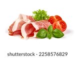 Small photo of Jamon, jerked meat, isolated on white background. High resolution image
