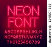 red neon tube alphabet font.... | Shutterstock .eps vector #1245074836