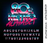 80's retro alphabet font.... | Shutterstock .eps vector #696568909