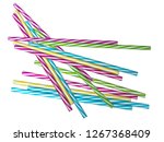 Small photo of Colourly striped plastic drinking straws, white underground background