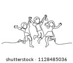 happy jumping children holding... | Shutterstock .eps vector #1128485036
