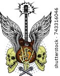 electric guitar and skull | Shutterstock . vector #743316046