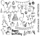 birthday party doodle set ... | Shutterstock .eps vector #687461026