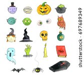 halloween doodle set ... | Shutterstock . vector #697689349