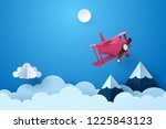 paper art of plane flying above ... | Shutterstock .eps vector #1225843123