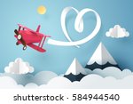 paper art of ribbon hang with a ... | Shutterstock .eps vector #584944540