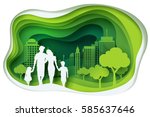 paper art carving of family and ... | Shutterstock .eps vector #585637646