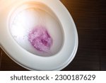 Small photo of Toilet in the bathroom.Flushing the toilet at Bathroom or Restroom.White a toilet bowl. Flowing water.Water flow flush toilet. concept: sanitary ware ,To cleanse and wash.Close-up.