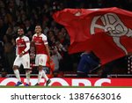 Small photo of Pierre-Emerick Aubameyang and Alexandre Lacazette of Arsenal after scoring his sides third goal - Arsenal v Valencia, UEFA Europa League Semi Final - 1st Leg, Emirates Stadium, London 2nd May 2019