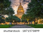 Austin State Capitol with beautiful yellow sunset
