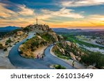 The cross and trails at sunset, at Mount Rubidoux Park, in Riverside, California.
