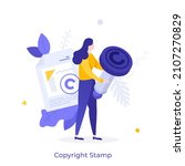 woman holding stamp with... | Shutterstock .eps vector #2107270829