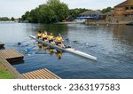 Small photo of ST NEOTS, CAMBRIDGESHIRE, ENGLAND - JULY 23, 2022: Ladies coxless fours on the river Ouse Cambridgeshire.
