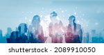 Small photo of Business global network connection telecommunication or Metaverse technology concept, Futuristic silhouette business people group working on virtual meeting with internet link graphic background