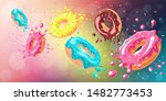 pink donuts  chocolate donut ... | Shutterstock .eps vector #1482773453