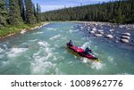 Aerial shot of a group paddling down the Nahanni River in Northwest Territories, Canada.