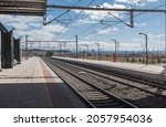 Small photo of BURGOS, CASTILLA Y LEON, SPAIN - CIRCA AUGUST, 2017: The platform and the tracks of Burgos-Rosa de Lima railway station, the main station in the city Burgos.