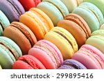 French colorful macarons background, close up