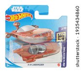 Small photo of Ukraine, Kyiv - February 09. 2021: Hot wheels toy car x-34 landspeeder 8 close up picture. Star WarsHot. Wheels is a scale die-cast toy cars by American toy maker Mattel in 1968.