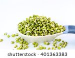 Sprouted mung beans or green gram beans in spoon in white background