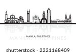 Silhouette Skyline panorama of city of Manila, Philippines  - vector illustration