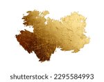 Small photo of Gold bronze glitter brushstroke painting smear blot foil pieces. Abstract glow shine stain on white background.