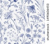 wild flowers. seamless pattern. ... | Shutterstock .eps vector #1490606453