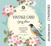 vintage vector card spring.... | Shutterstock .eps vector #174696083