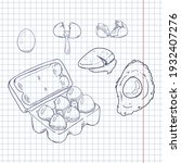 vector blue sketch set of eggs. ... | Shutterstock .eps vector #1932407276