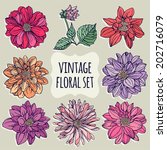 Vintage Floral Set. Dahlias.