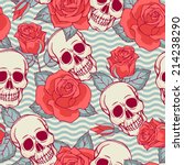 seamless pattern with skull and ... | Shutterstock .eps vector #214238290