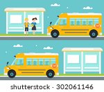 schoolboy and schoolgirl... | Shutterstock .eps vector #302061146