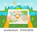 hiker reading digital map on... | Shutterstock .eps vector #574313056