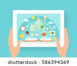 hands holding tab with... | Shutterstock .eps vector #586394369