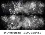 Small photo of Collection of images with scratched dirty dusty copper plate texture, old metal background. Cloudy and scratchy brass. Black and white.