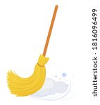 Yellow Broom With Long Wooden...