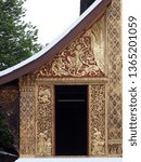 Small photo of Decorative elements with meaningful buddhism ornaments in WAT XIENG THONG: the famous outstanding beautiful XIENGTHONG Temple in LUANG PRABANG province ex-capital city world cultural heritage in LAOS