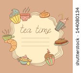 Tea time vector frame. Tea party card design. Tea, coffee, latte ...