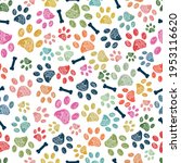 Colorful Doodle Paw Prints And...
