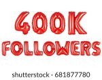 Small photo of red alphabet balloons, 400K (four hundred thousand) followers, red number and letter balloon