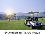 Golf Car On Green Grass...
