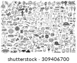 set of food and drinks doodle... | Shutterstock .eps vector #309406700