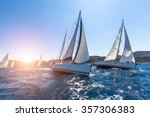 Luxury yachts at Sailing regatta. Sailing in the wind through the waves at the Sea. 