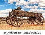 Old fashioned horse-drawn wagon, pioneer style. Vintage Americana buggy as used in the wild west, California, USA